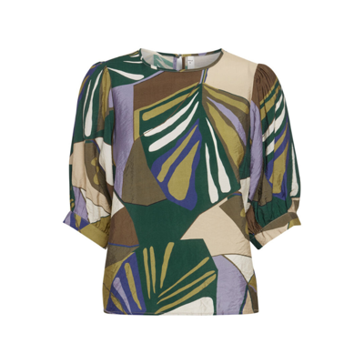 Pzbelle bluse - Green leaf printed