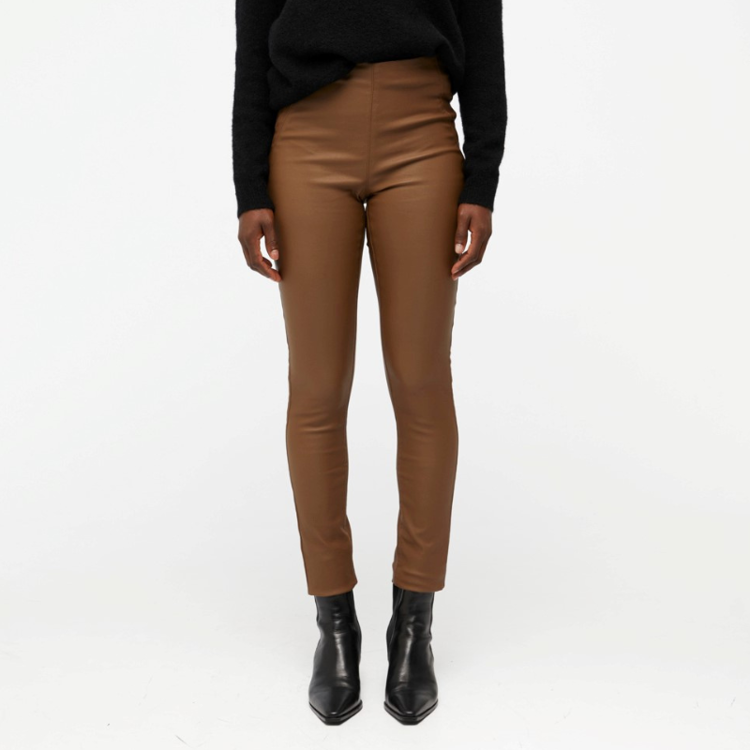 Objbelle coated leggings - Dark earth