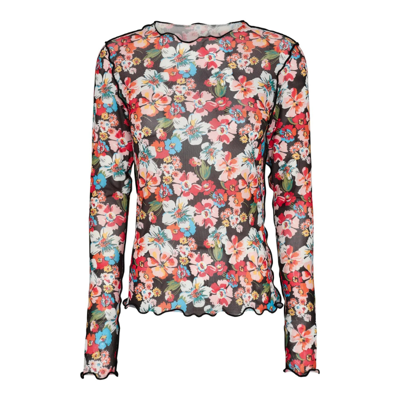 Mesh bluse - Black orange flower