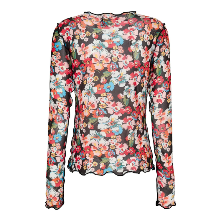 Mesh bluse - Black orange flower