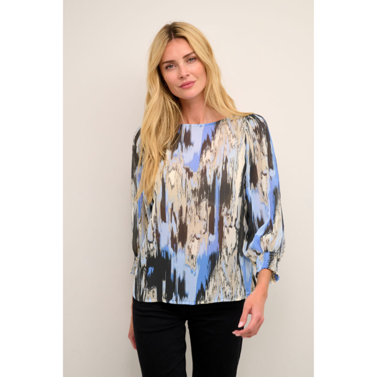 Kaqia simi bluse - Blue ikat print