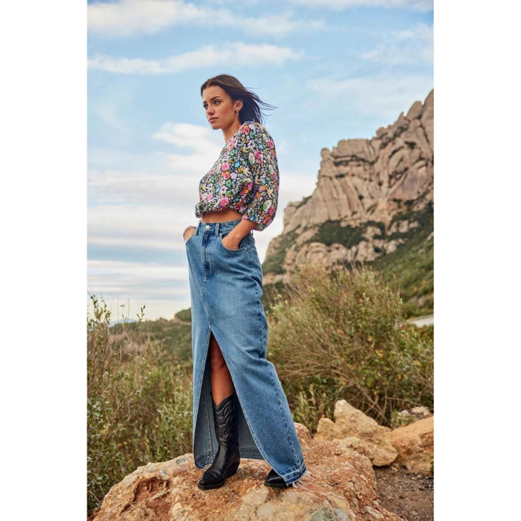 Onlalina nederdel - Medium blue denim