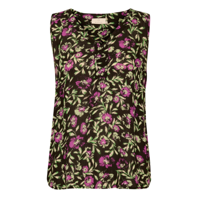 Kaisolde top - Black/Green/Purple flower