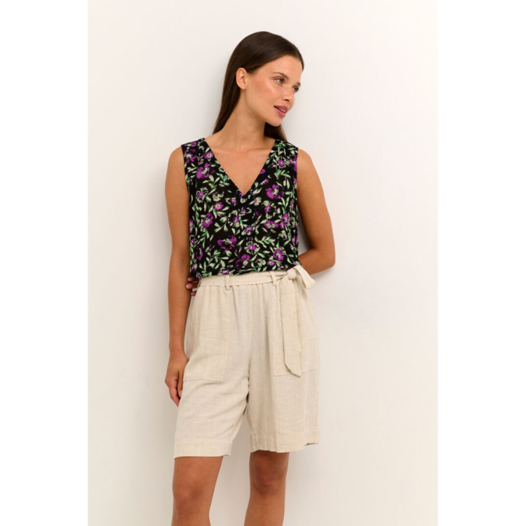 Kaisolde top - Black/Green/Purple flower