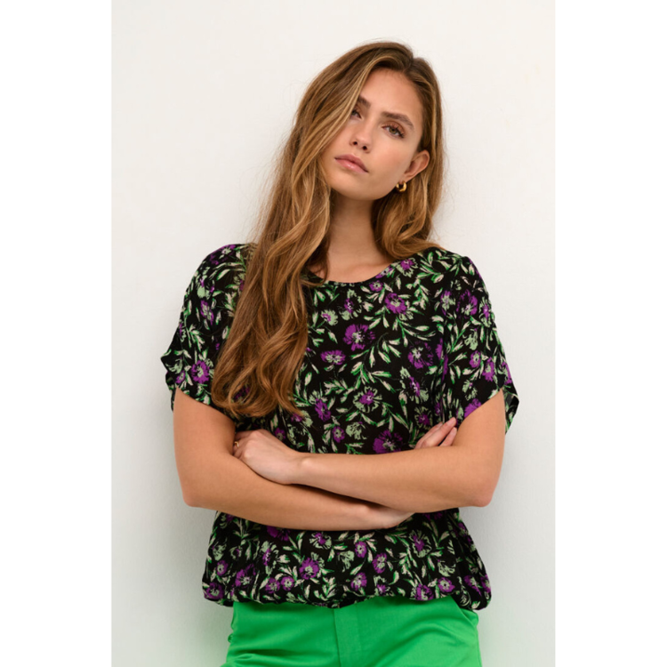 Kaisolde bluse- Black/Green/Purple flower