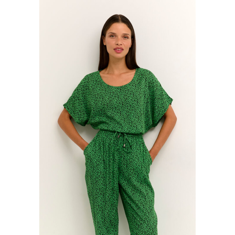 Kaisolde bluse - Poison green/Black flower