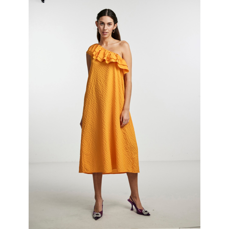 Pclara one shoulder kjole - Flame orange