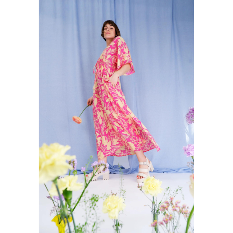 Bcluna v-hals kjole - Floral pink