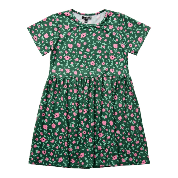 Alma kjole - Green pink flowers
