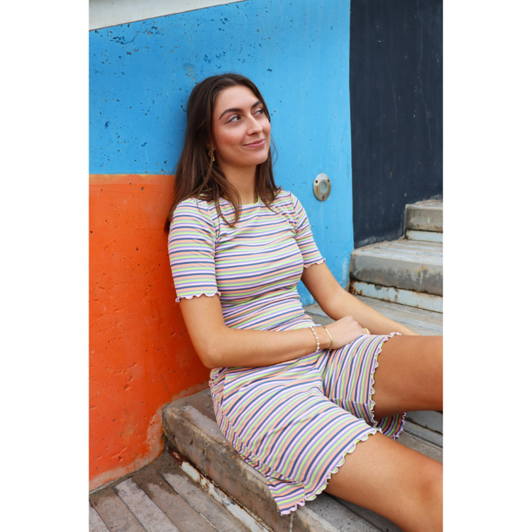 Natalia t-shirt - Multi grey stripe