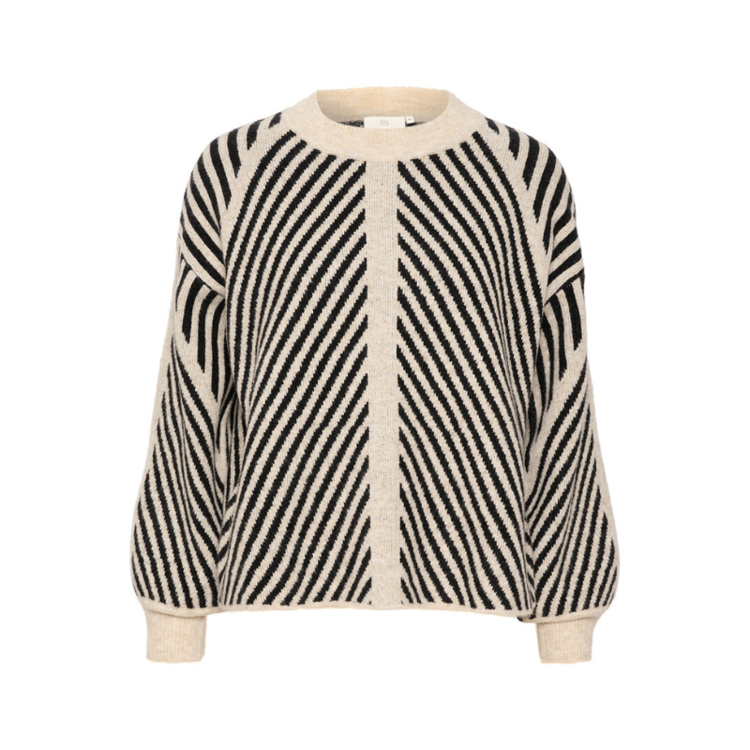 Kavera strik - Beige melange/black