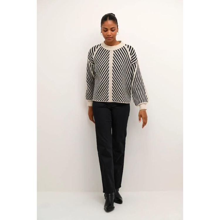 Kavera strik - Beige melange/black