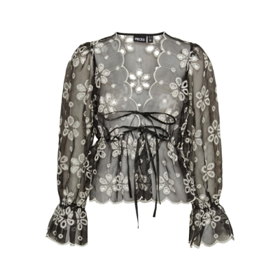Pcally bluse - Black/white emb