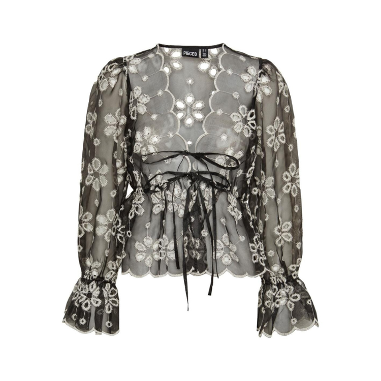 Pcally bluse - Black/white emb