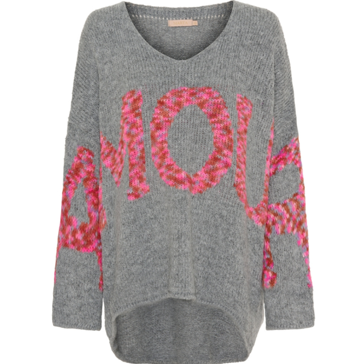 Mdcchristal strikbluse - Grigio/fuxia