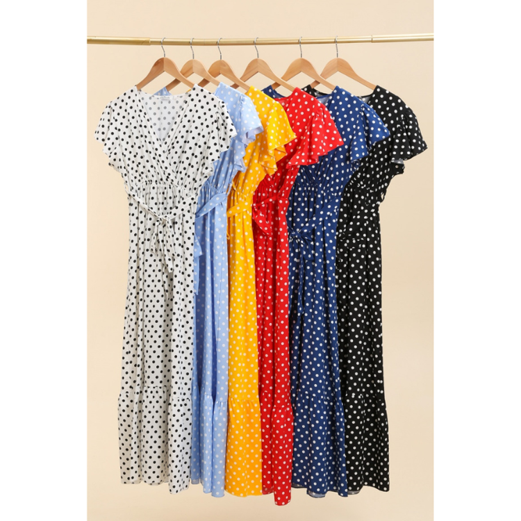 Maxi kjole 980 - Yellow/dots