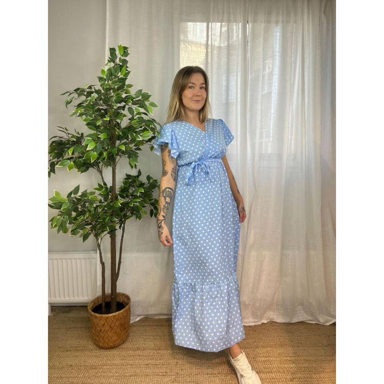 Maxi kjole 980 - Blue/dots