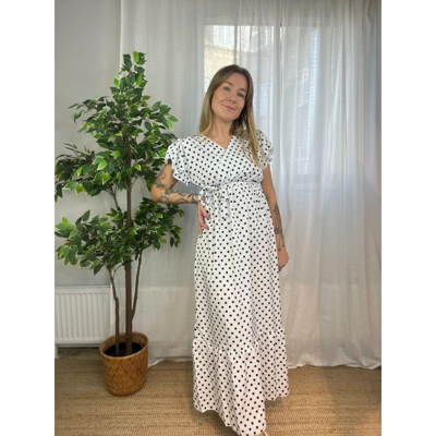 Maxi kjole 980 - White/dots