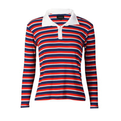 Natalia polo bluse - Navy red white stripe