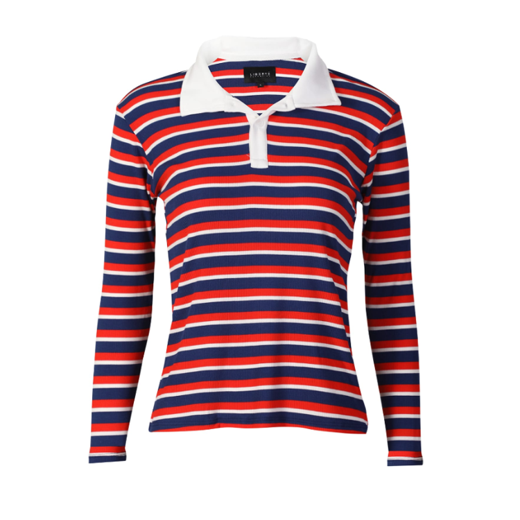 Natalia polo bluse - Navy red white stripe