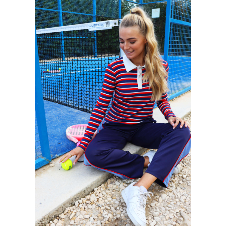 Natalia polo bluse - Navy red white stripe