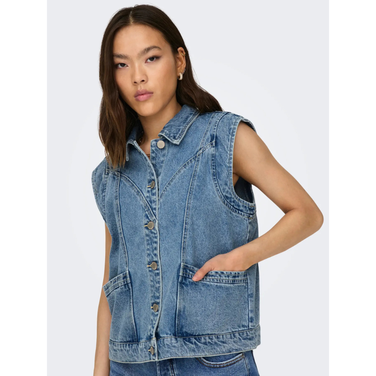 Onlkennedy vest - Medium blue denim