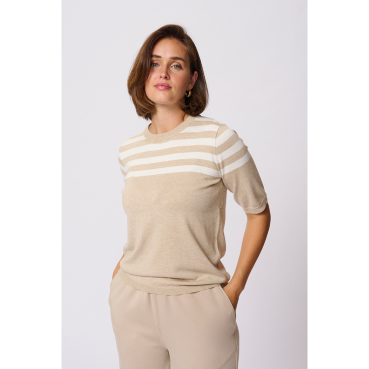 Kalizza strik bluse - Feather gray/chalk half stri