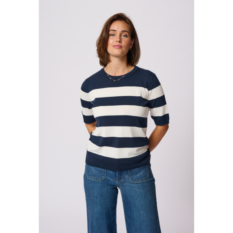 Kalizza strik bluse - Midnight/Chalk wide stripe