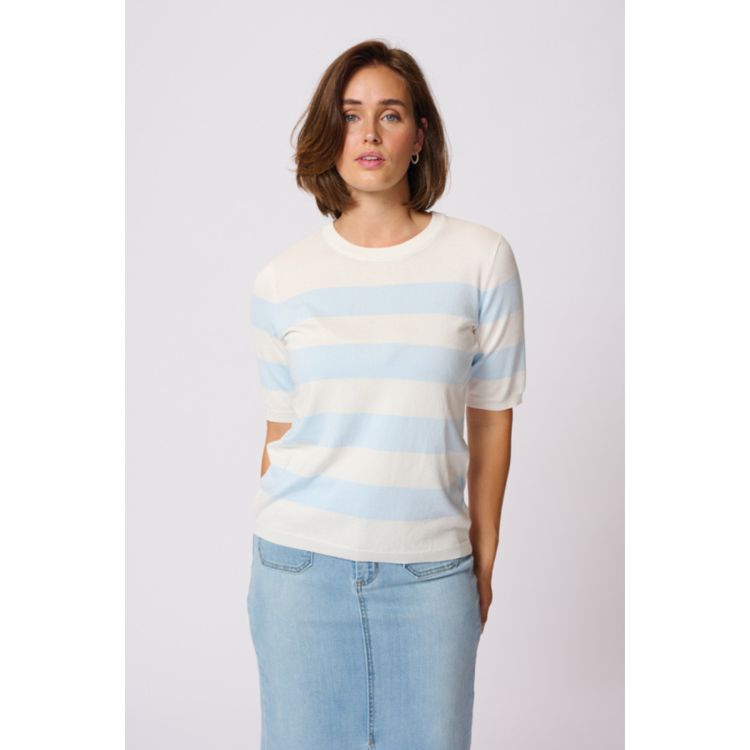 Kalizza strik bluse - Chalk/light blue wide stripe