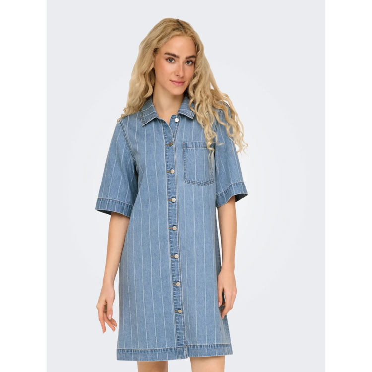 Onlasta denim kjole - Light blue denim/stripe