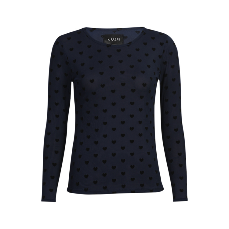 Mesh bluse - Navy black flock heart