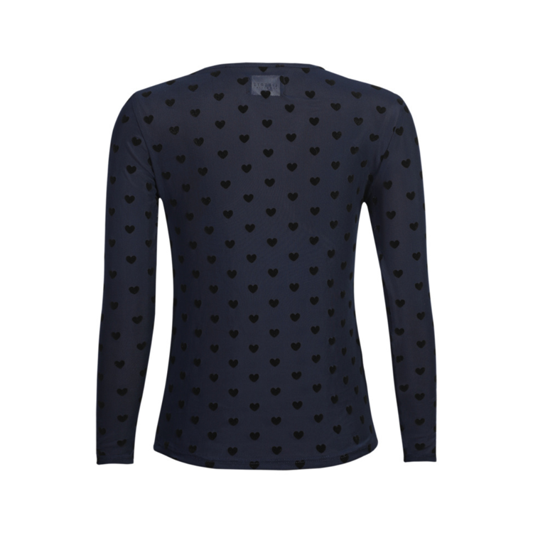 Mesh bluse - Navy black flock heart