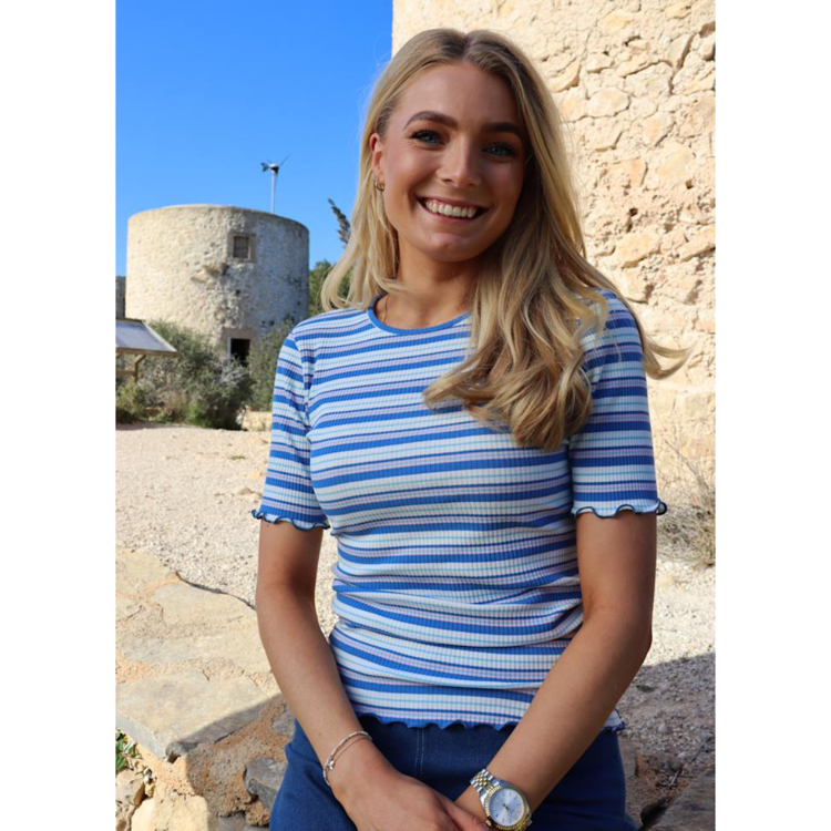 Natalia t-shirt - Blue white rose stripe