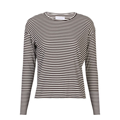 Natalia boxy bluse - D. brown creme small stripe