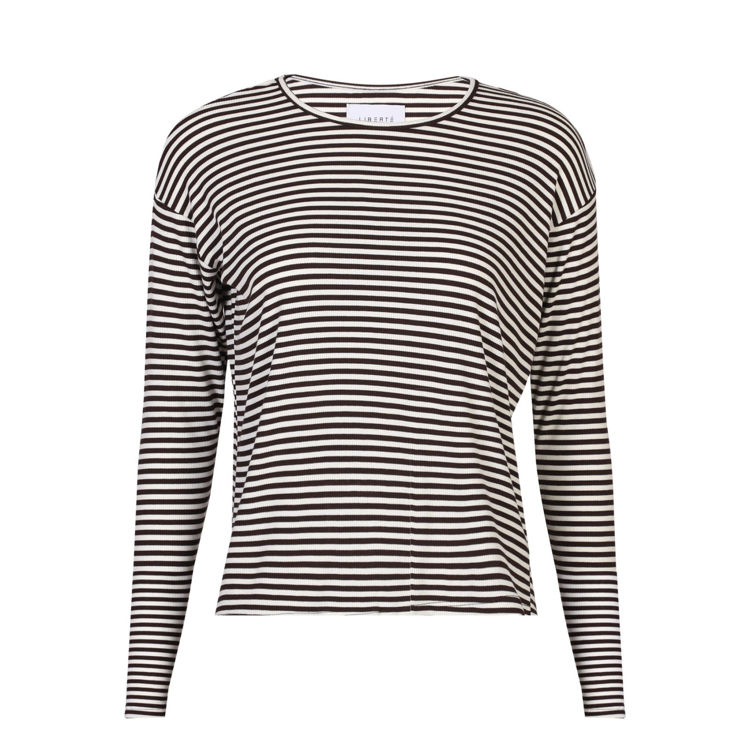 Natalia boxy bluse - D. brown creme small stripe