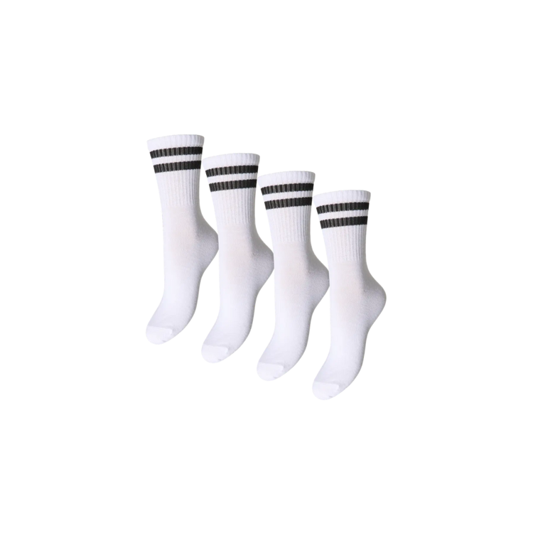 Pccally 4 pak strømper - Bright white/black stripe