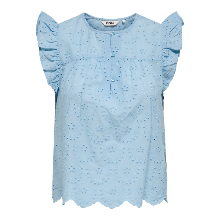 Onl30 freesia top - Soft chambray/emb