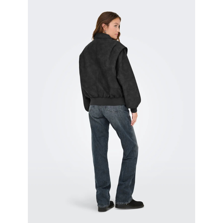 Onlsaba faux læder jakke - Black/black stitches