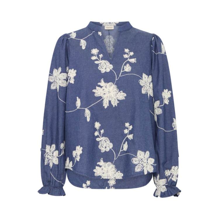 Frdarana bluse - Mid blue emb.