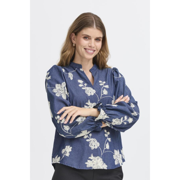 Frdarana bluse - Mid blue emb.