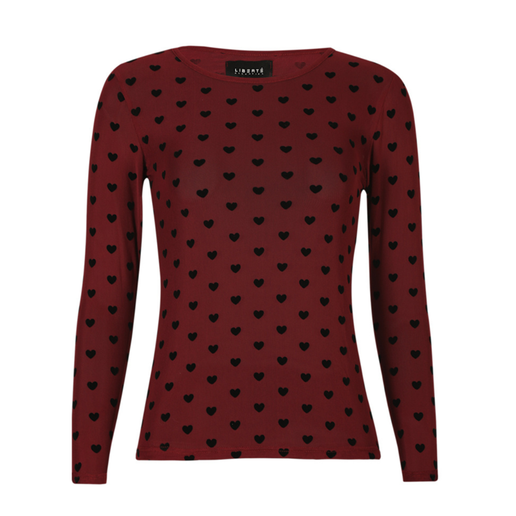 Mesh bluse - Bordeaux black flock heart