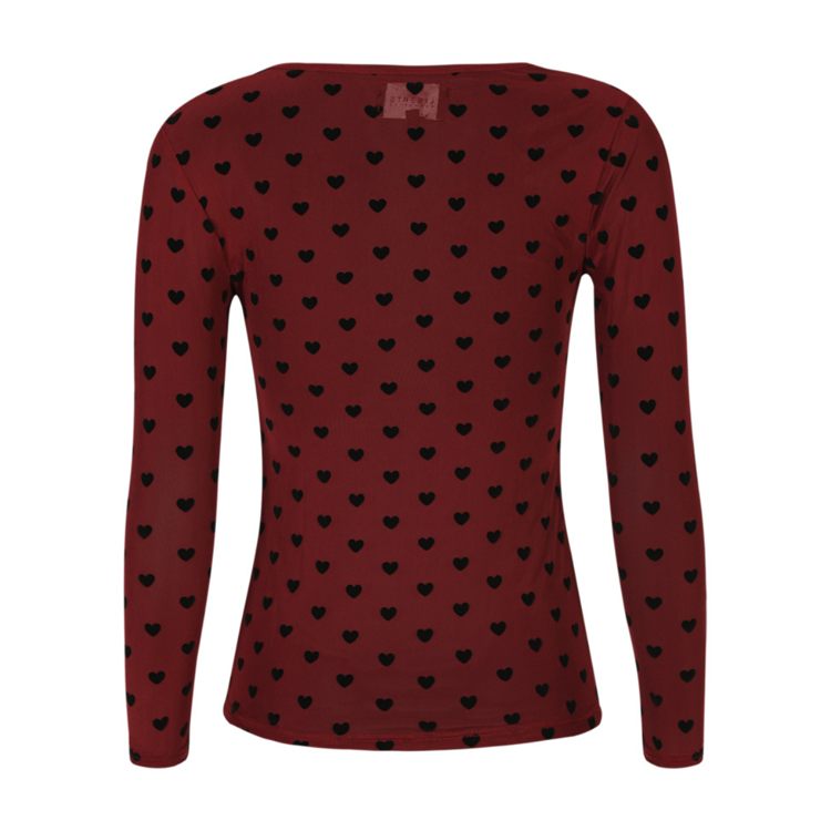 Mesh bluse - Bordeaux black flock heart