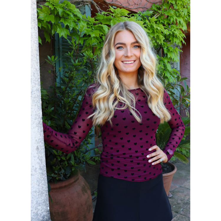 Mesh bluse - Bordeaux black flock heart