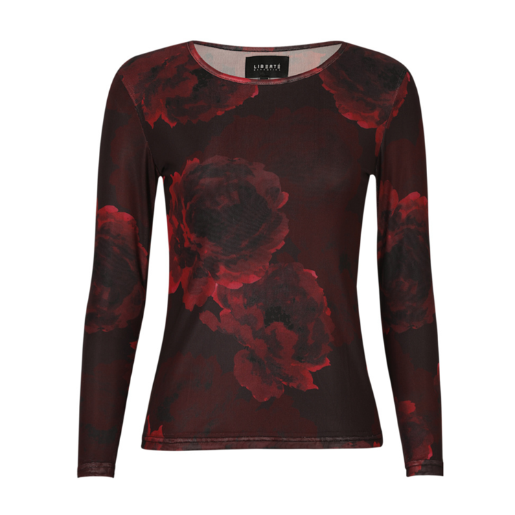 Mesh bluse - Black bordeaux flower