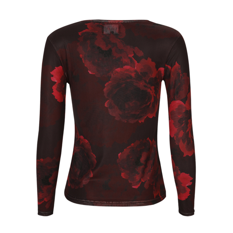Mesh bluse - Black bordeaux flower