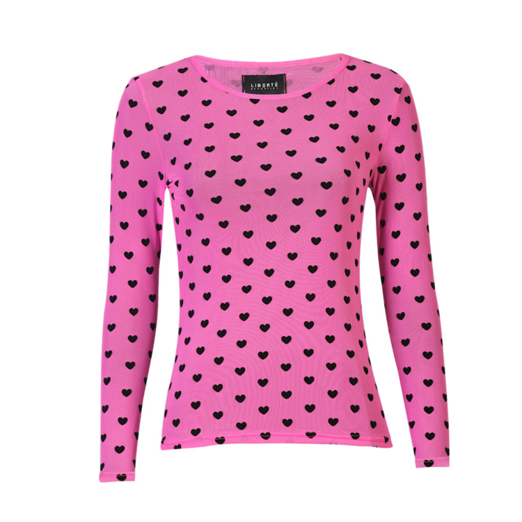 Mesh bluse - Pink black heart